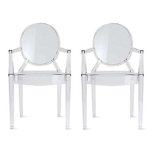 2xhome Set of Two (2) Clear - Louis Style Ghost Armchair Dining Room Chair - Lounge Arm Arms Armed Chairs Armchairs Accent Seat Higher Fine Modern Mid Century Designer