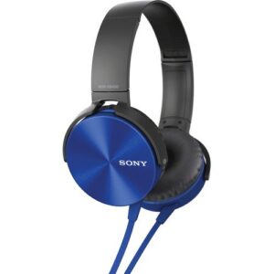 sony premium powerful lightweight extra bass stereo headphones with in-line microphone and remote for apple iphone/android smartphone (blue)