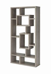 coaster furniture geometric cubed rectangular bookcase 11.5" d x 35.5" w x 70.75" h weathered grey 800512