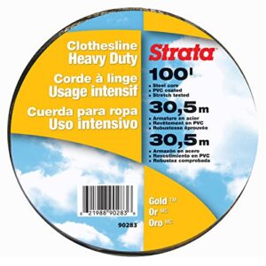 strata 100 feet clothesline outdoor heavy duty galvanized wire steel cable, gold pvc coating - clothes line wires for outside laundry drying