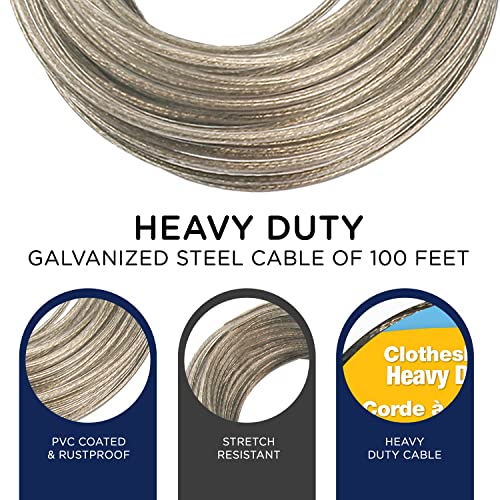 Strata 100 Feet Clothesline Outdoor Heavy Duty Galvanized Wire Steel Cable, Gold PVC Coating - Clothes Line Wires for Outside Laundry Drying