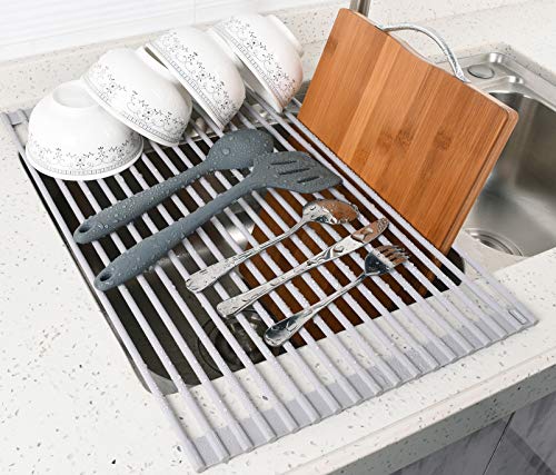 Surpahs Over The Sink Multipurpose Roll-Up Dish Drying Rack (Warm Gray, Large - 20.5" x 13.1")