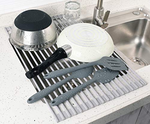 Surpahs Over The Sink Multipurpose Roll-Up Dish Drying Rack (Warm Gray, Large - 20.5" x 13.1")