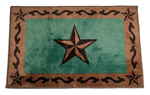 HiEnd Accents Western Star & Scroll Motif Kitchen & Bath Rug, 24" x 36, Turquoise