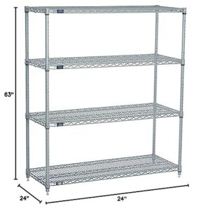 4-Shelf Wire Shelving Unit, Silver Finish, 24"W x 30"L x 63"H