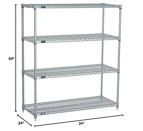 4-Shelf Wire Shelving Unit, Silver Finish, 24"W x 30"L x 63"H