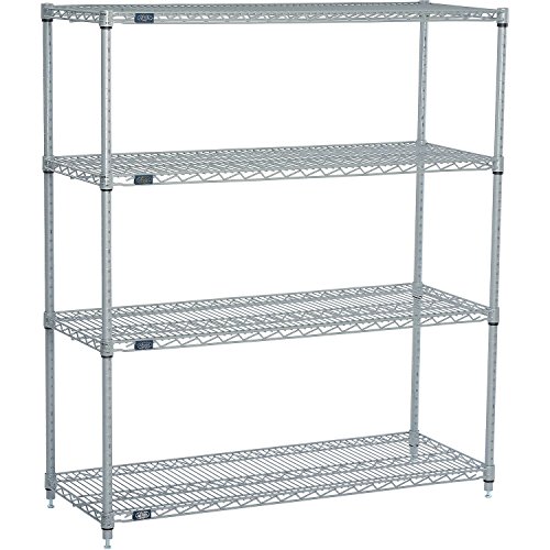 4-Shelf Wire Shelving Unit, Silver Finish, 24"W x 30"L x 63"H