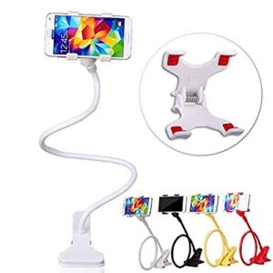 ANGELANGELA Universal 360 degree Rotation Long Arm Lazy Flexible Holder Cradle Stand For Smartphones, Double Clip-White