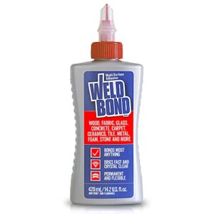weldbond all purpose glue, bonds most anything! non-toxic glue, use as wood glue or on glass crafts ceramic mosaic porcelain tile stone fabric carpet metal & more. dries crystal clear 5.4 oz / 160 ml