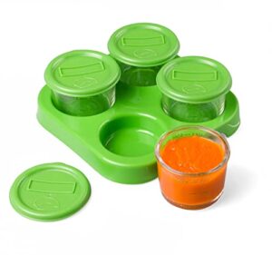 glass baby food storage containers w write what you want lids (4 pk)- 2oz jars with storage tray & dry-erase marker- microwave, freezer, & dishwasher safe- for homemade babyfood, breast milk- bpa free