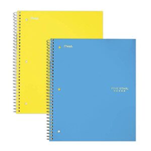 five star spiral notebooks, 3 subject, wide ruled paper, 150 sheets, 10-1/2" x 8", teal, yellow, 2 pack (73031)