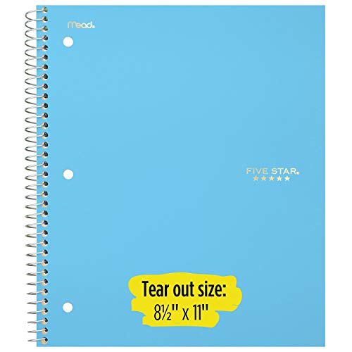 Five Star Spiral Notebooks, 1 Subject, College Ruled Paper, 100 Sheets, 11" x 8-1/2", Teal, Lime, Gray, 3 Pack (73053)