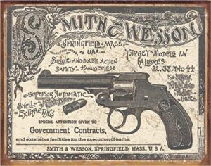 desperate enterprises smith & wesson - 1892 government contracts tin sign - nostalgic vintage metal wall décor - made in usa