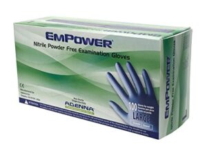 adenna epw446 empower 8 mil powder-free nitrile exam gloves, medical grade, blue, large, box of 100