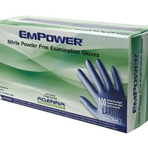 Adenna EPW446 Empower 8 mil Powder-Free Nitrile Exam Gloves, Medical Grade, Blue, Large, Box of 100