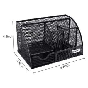 EasyPAG Desk Organizer Mesh Desktop Office Supplies Multi-functional Caddy Pen Holder Stationery with 6 Compartments and 1 Drawer for Office, Home, School, Classroom, Black