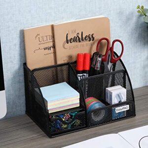 EasyPAG Desk Organizer Mesh Desktop Office Supplies Multi-functional Caddy Pen Holder Stationery with 6 Compartments and 1 Drawer for Office, Home, School, Classroom, Black