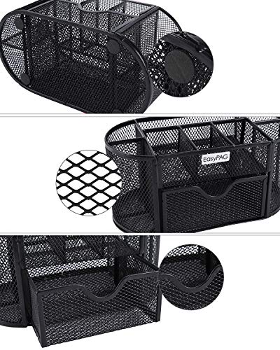 EasyPAG Desk Organizer Mesh Desktop Office Supplies Multi-functional Caddy Pen Holder Stationery with 8 Compartments and 1 Drawer,Black