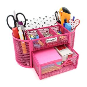 easypag desk organizer mesh desktop office supplies multi-functional caddy pen holder stationery with drawer,pink
