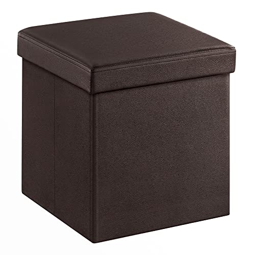 SONGMICS 15" x 15" x 15" Storage Ottoman Cube / Footrest Stool / Coffee Table / Puppy Step, Holds Up to 660lbs , Faux Leather ,Brown ULSF10B