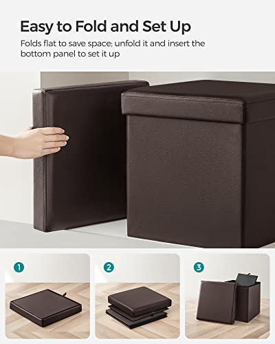 SONGMICS 15" x 15" x 15" Storage Ottoman Cube / Footrest Stool / Coffee Table / Puppy Step, Holds Up to 660lbs , Faux Leather ,Brown ULSF10B