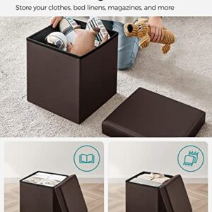 SONGMICS 15" x 15" x 15" Storage Ottoman Cube / Footrest Stool / Coffee Table / Puppy Step, Holds Up to 660lbs , Faux Leather ,Brown ULSF10B