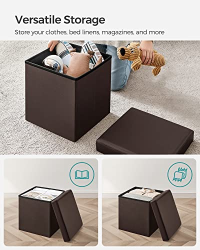 SONGMICS 15" x 15" x 15" Storage Ottoman Cube / Footrest Stool / Coffee Table / Puppy Step, Holds Up to 660lbs , Faux Leather ,Brown ULSF10B