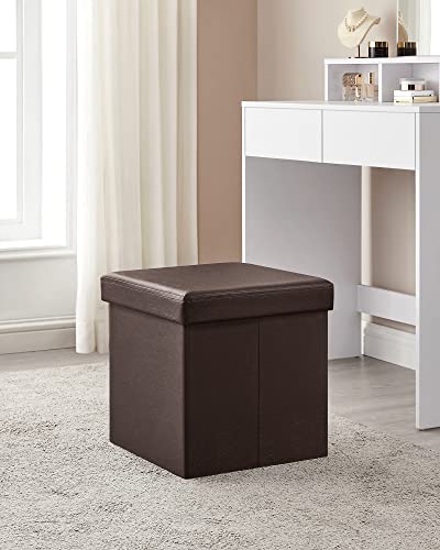 SONGMICS 15" x 15" x 15" Storage Ottoman Cube / Footrest Stool / Coffee Table / Puppy Step, Holds Up to 660lbs , Faux Leather ,Brown ULSF10B