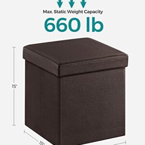 SONGMICS 15" x 15" x 15" Storage Ottoman Cube / Footrest Stool / Coffee Table / Puppy Step, Holds Up to 660lbs , Faux Leather ,Brown ULSF10B