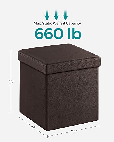 SONGMICS 15" x 15" x 15" Storage Ottoman Cube / Footrest Stool / Coffee Table / Puppy Step, Holds Up to 660lbs , Faux Leather ,Brown ULSF10B