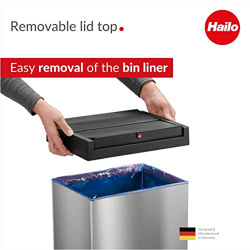 Hailo 0860-211 Big-Box XL 1 x 52 liters / 13.7 gallons | Self-Closing Swing lid | Stainless Steel Liner Clamping Frame | Waste bin Kitchen Rectangular | Made in Germany, Edelstahl