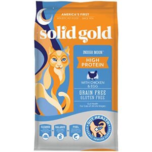 solid gold high protein dry cat food - indigo moon cat dry food with digestive probiotics for cats - grain & gluten free with high fiber & omega 3 for cats - low carb superfood meal - chicken - 12lb