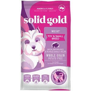 solid gold small breed dog food - wee bit whole grain made with real bison, brown rice, and pearled barley - high fiber, probiotic, natural dry dog food for small dogs with sensitive stomachs