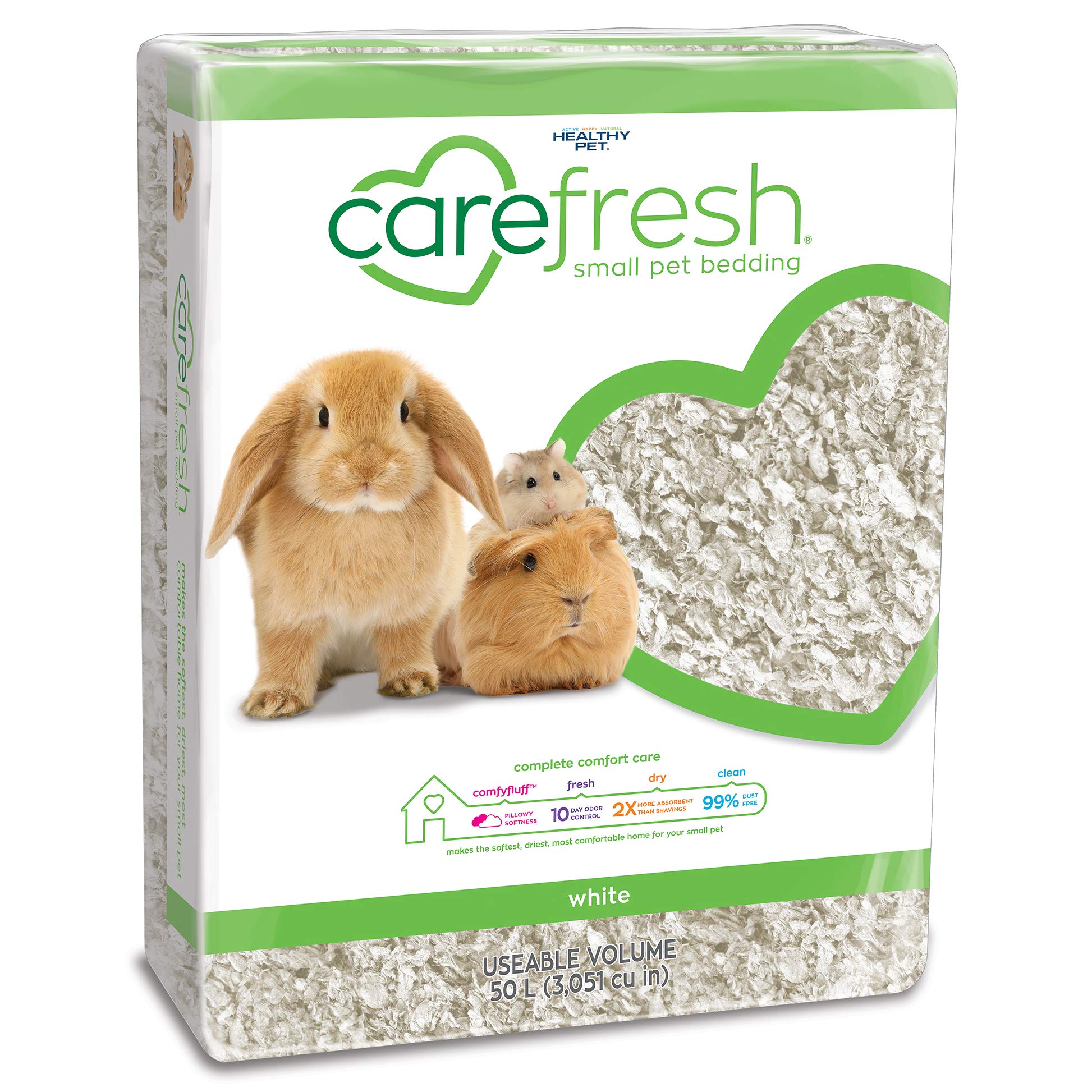 carefresh 99% Dust Free White Natural Paper Small Pet Bedding with Odor Control, 50 L