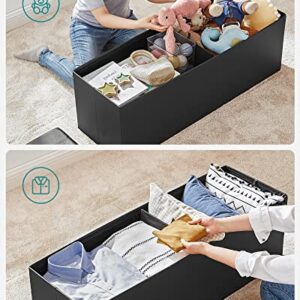 SONGMICS 43 Inches Folding Storage Ottoman Bench, Storage Chest, Footrest, Coffee Table, Padded Seat, Faux Leather, Holds up to 660 lb, Black ULSF701