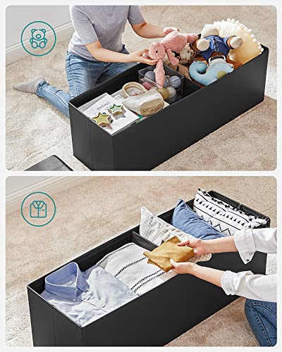 SONGMICS 43 Inches Folding Storage Ottoman Bench, Storage Chest, Footrest, Coffee Table, Padded Seat, Faux Leather, Holds up to 660 lb, Black ULSF701