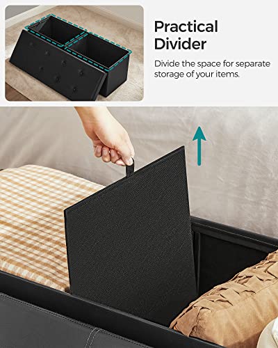 SONGMICS 43 Inches Folding Storage Ottoman Bench, Storage Chest, Footrest, Coffee Table, Padded Seat, Faux Leather, Holds up to 660 lb, Black ULSF701