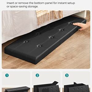 SONGMICS 43 Inches Folding Storage Ottoman Bench, Storage Chest, Footrest, Coffee Table, Padded Seat, Faux Leather, Holds up to 660 lb, Black ULSF701