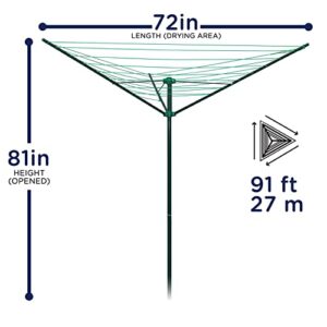 Strata Rotary Outdoor Drying Rack - 91 Feet Umbrella Clothesline Outdoor Dryer, Painted Steel Frame Outside Clothes Drying Rack, Green