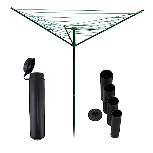 Strata Rotary Outdoor Drying Rack - 91 Feet Umbrella Clothesline Outdoor Dryer, Painted Steel Frame Outside Clothes Drying Rack, Green