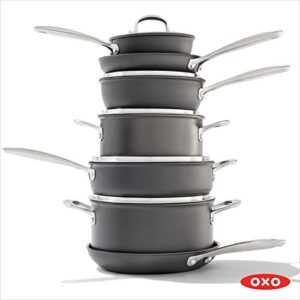 OXO Good Grips Pro 12 Piece Cookware Pots and Pans Set, 3-Layered German Engineered Nonstick Coating, Dishwasher Safe, Oven Safe, Stainless Steel Handles, Black