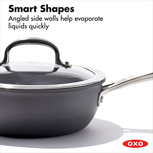 OXO Good Grips Pro 12 Piece Cookware Pots and Pans Set, 3-Layered German Engineered Nonstick Coating, Dishwasher Safe, Oven Safe, Stainless Steel Handles, Black