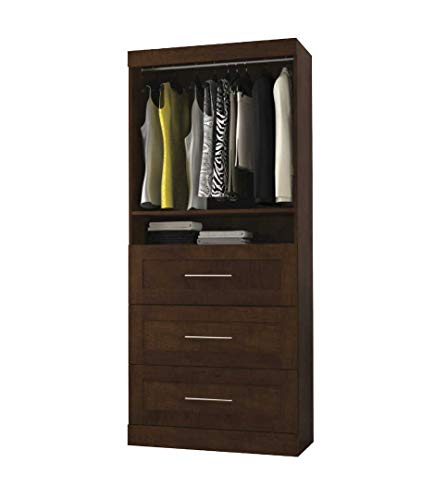 Bestar Pur 36W Shelving Unit with 3 Drawers in Chocolate