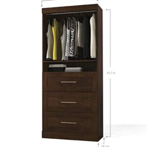 Bestar Pur 36W Shelving Unit with 3 Drawers in Chocolate