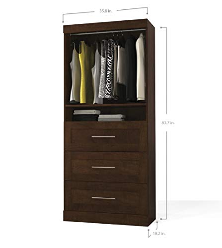 Bestar Pur 36W Shelving Unit with 3 Drawers in Chocolate