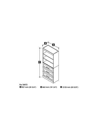 Bestar Pur 36W Shelving Unit with 3 Drawers in Chocolate