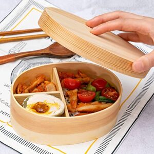 Miraclekoo Wooden Lunch Box for Kids/Adult,Japanese Bento Box with divider Wood Bento Lunch Box for Picnicking Office Hiking Camping