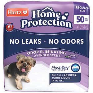 hartz home protection odor eliminating scented dog pads, super absorbent & won’t leak, lavender scent, regular size, 50 count