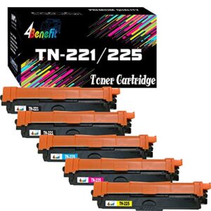 fvlfil xpiwhtow 4benefit (5-pack) compatible for tn225 tn221 toner cartridge tn221/225 2b/c/y/m (high yield) for use in hl-3140cw hl-3170cdw hl-3180 mfc-9130cw mfc-9330cdw mfc-9340cdw laser printers