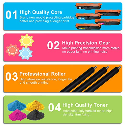 FVLFIL XPIWHTOW 4Benefit (5-Pack) Compatible for TN225 TN221 Toner Cartridge TN221/225 2B/C/Y/M (High Yield) for Use in HL-3140CW HL-3170CDW HL-3180 MFC-9130CW MFC-9330CDW MFC-9340CDW Laser Printers